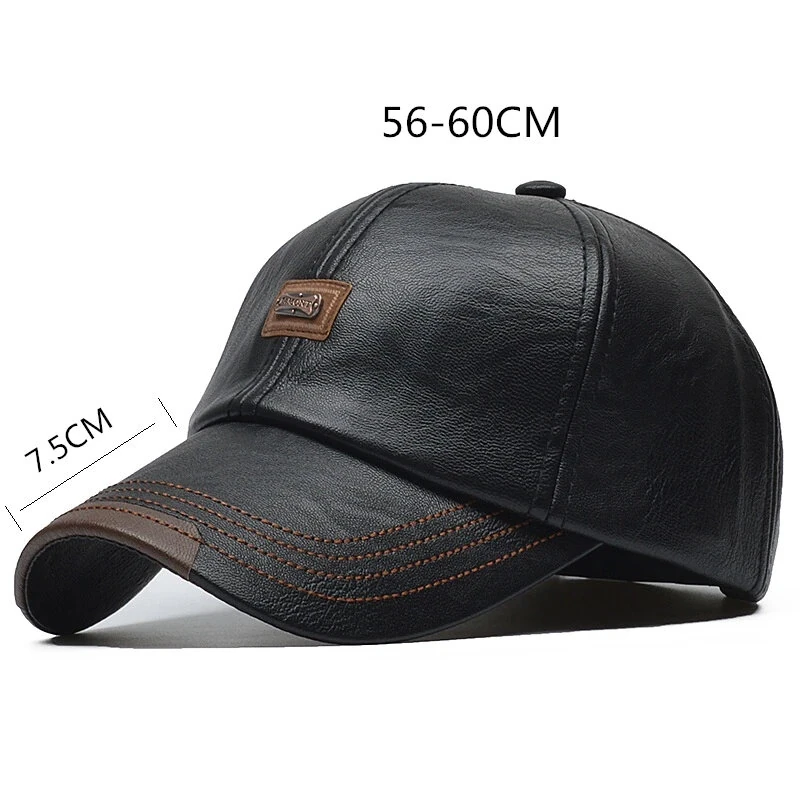 Collrown Men's Outdoor PU Leather Baseball Cap Casual Sun Hat Adjustable Sport Casual Visor Hat for Autumn Winter