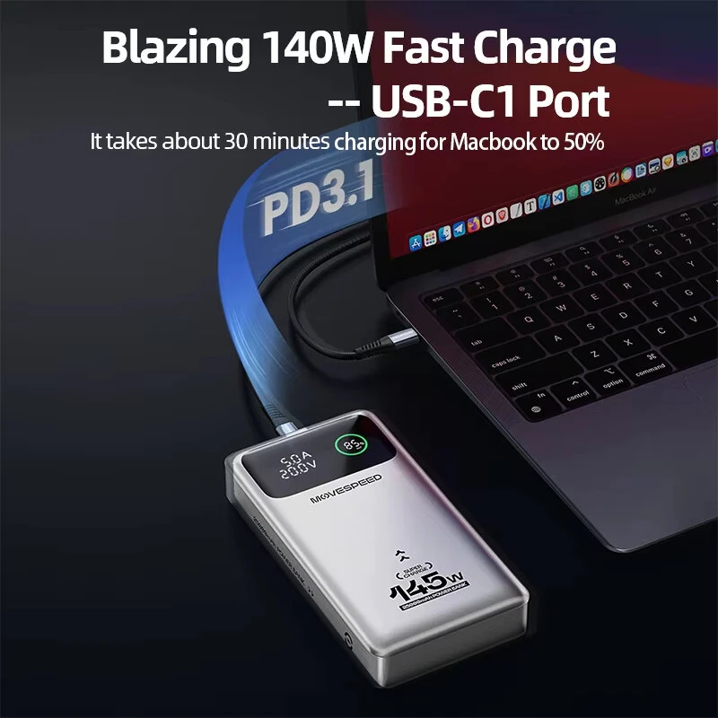 MOVESPEED M25Pro 145W 25000mAh Power Bank LED Display External Battery Power Supply with 1 Input & 3 Outputs Support PD3.1 Fast Charging for iPhone 16 16 Pro 15 14 13 Pro Max for Xiaomi 15pro for Samsung Galaxy S25 Ultra
