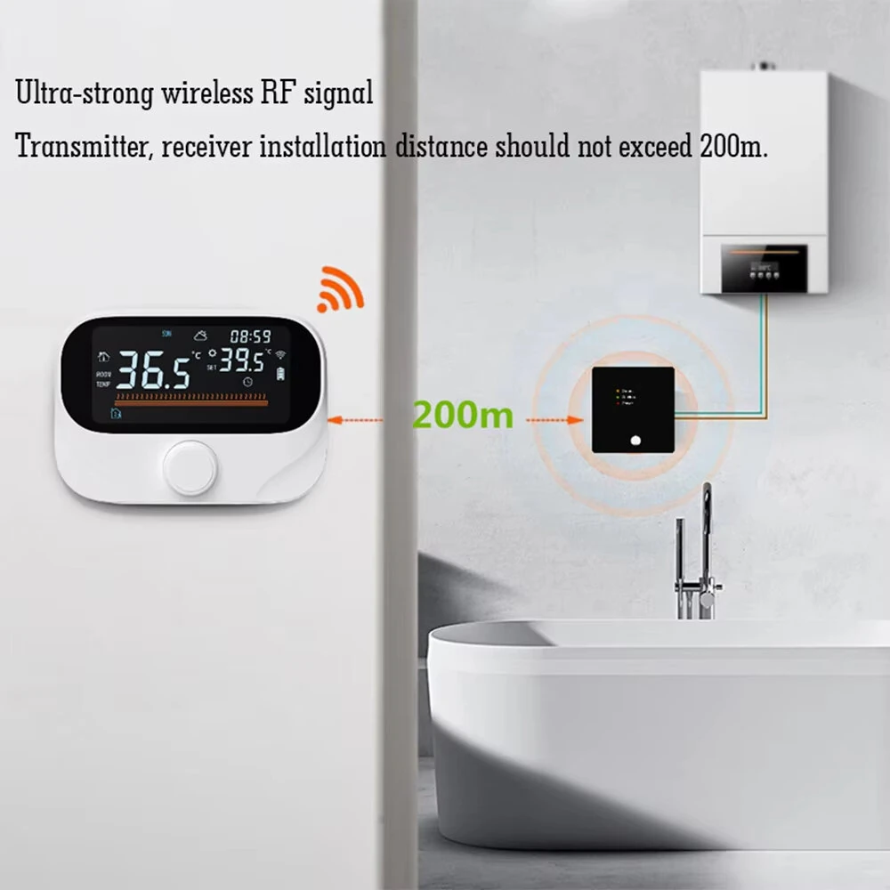 Tuya WiFi Smart Home Wireless Thermostat RF Battery Gas Boiler Water Heating Digital Temperature Controller Work with Alexa Google Home