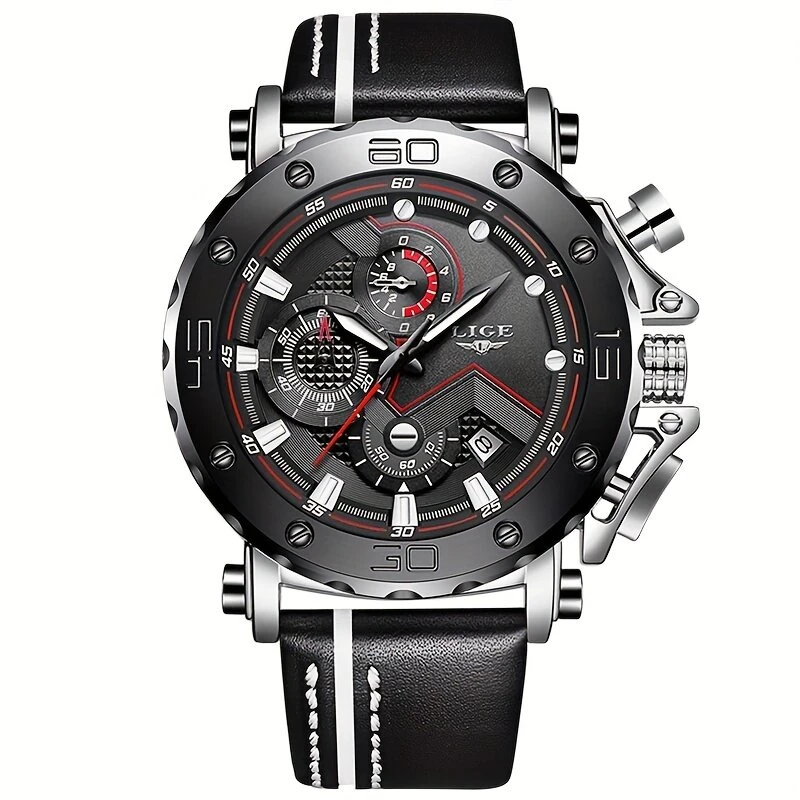 LIGE Men's Luxurious Fashion Quartz Watch Calendar Multifunction Waterproof Watch Chronograph Sport Wristwatch
