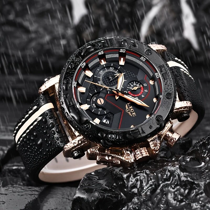LIGE Men's Luxurious Fashion Quartz Watch Calendar Multifunction Waterproof Watch Chronograph Sport Wristwatch