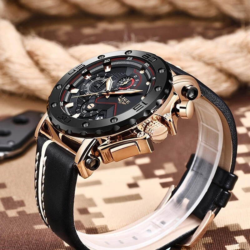 LIGE Men's Luxurious Fashion Quartz Watch Calendar Multifunction Waterproof Watch Chronograph Sport Wristwatch