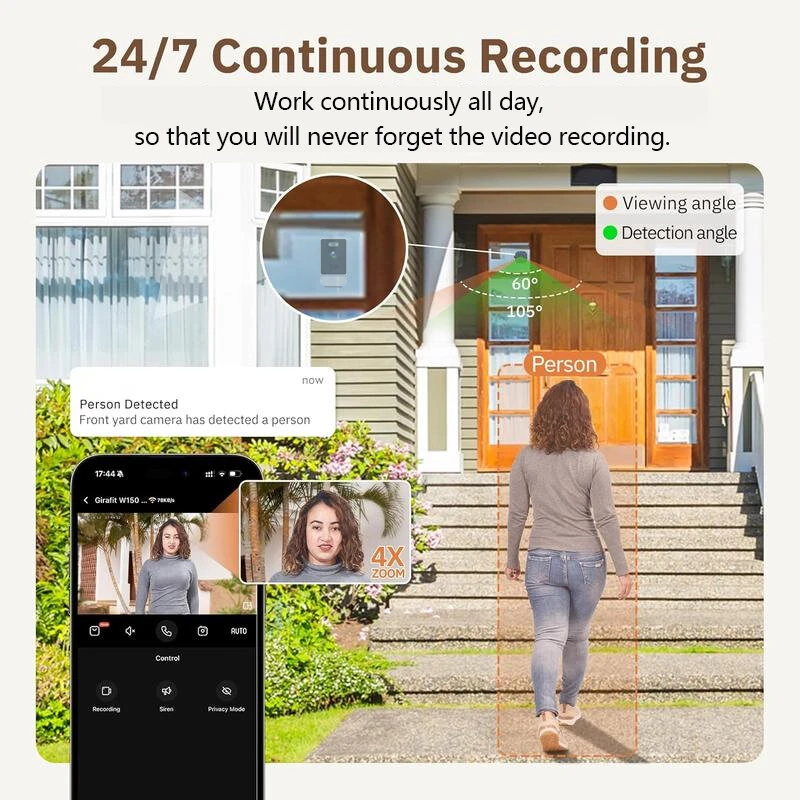 Guudgo 3MP 2K Mini Window Security Camera Wireless WiFi HD Night Vision Indoor Outdoor Window Wall Mount Indoors Home Surveillance Camera