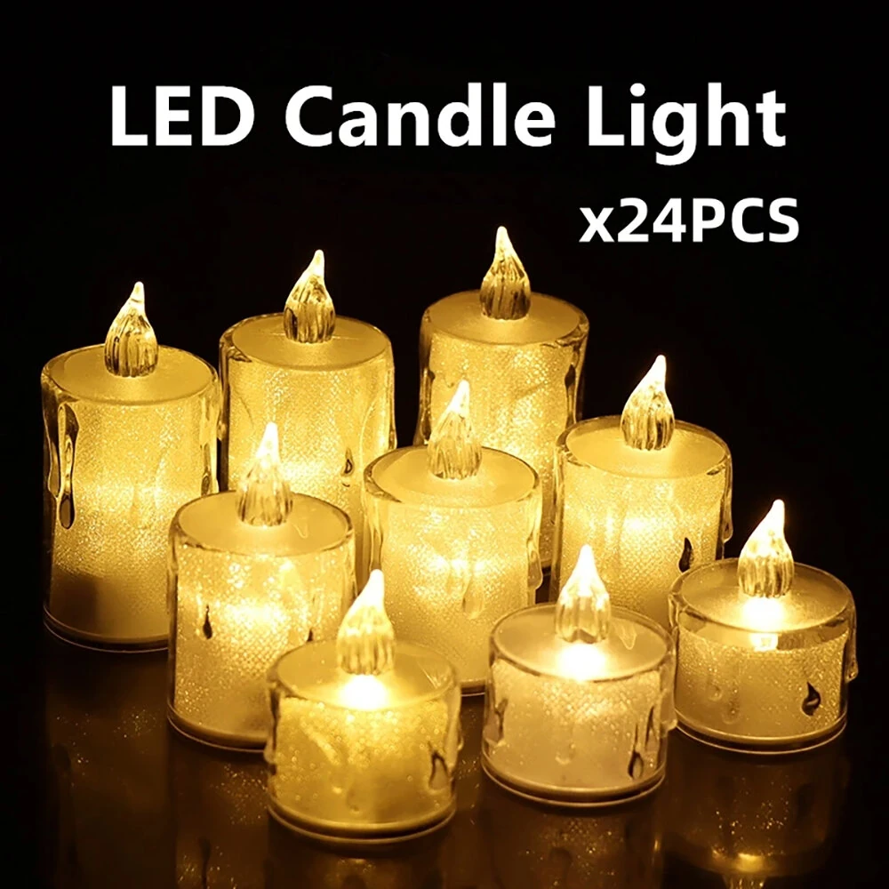 24pcs LED Crystal Candle Lights Candles Lit Flameless Candles Pillars Flickering Candles Night Lit Homecoming Party Ramadan Wedding Christmas Decoration