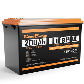 [EU Direct] Cloudenergy 12V 200Ah LiFePO4 Battery Pack 2560Wh Energy 6000+ Cycles Built-in 100A BMS, Support in Series/Parallel, Perfect for Replacing Most of Backup Power, RV, Boats, Solar, Trolling Motor, Off-Grid
