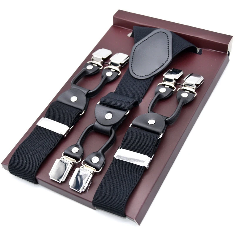 Men's Suspender Business Trousers Strap Clips Braces Vintage Casual Suspensorio Trousers Six-clip Shoulder Straps