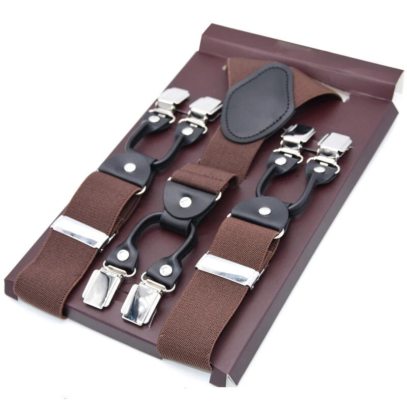 Men's Suspender Business Trousers Strap Clips Braces Vintage Casual Suspensorio Trousers Six-clip Shoulder Straps