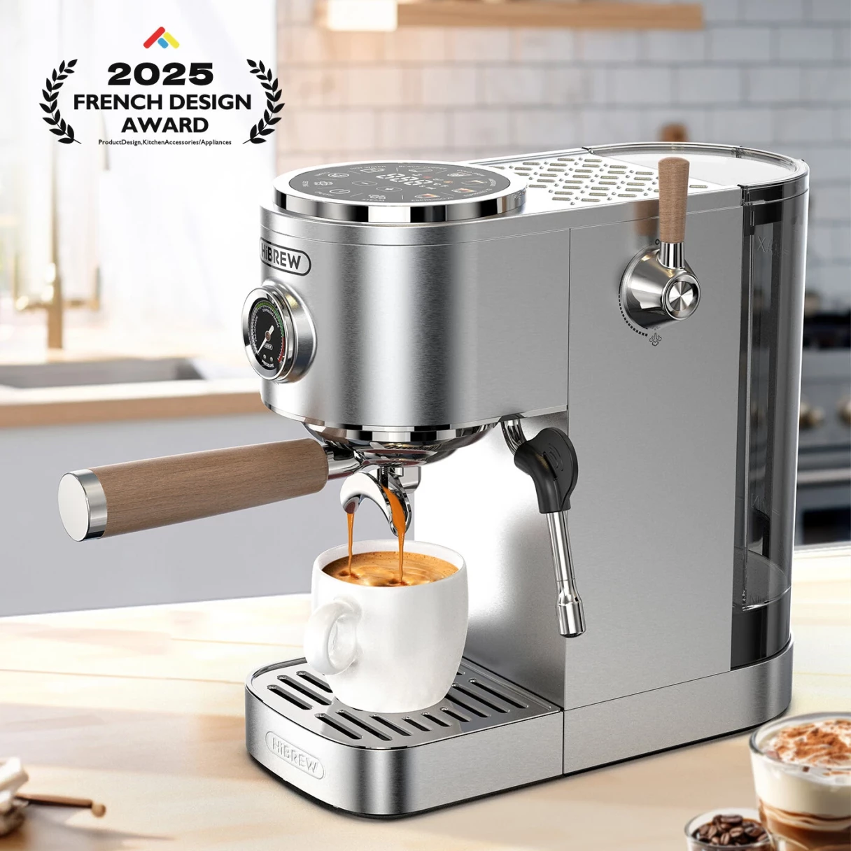 [EU Direct] HiBREW H13 Dual Boiler Espresso Machine & G5 Coffee Grinder Set With PID Temp Control 36 Grind Levels Milk Frothing Home Barista Kit