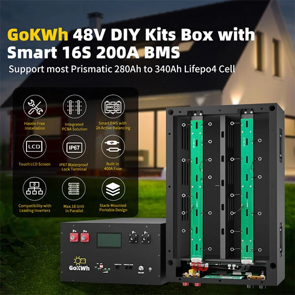 Gokwh 48V 320AH Energy Storage Box DIY Kit APP Bluetooth Remote Operation LED Bluetooth Status Indicator  Charge Overcurrent Protection