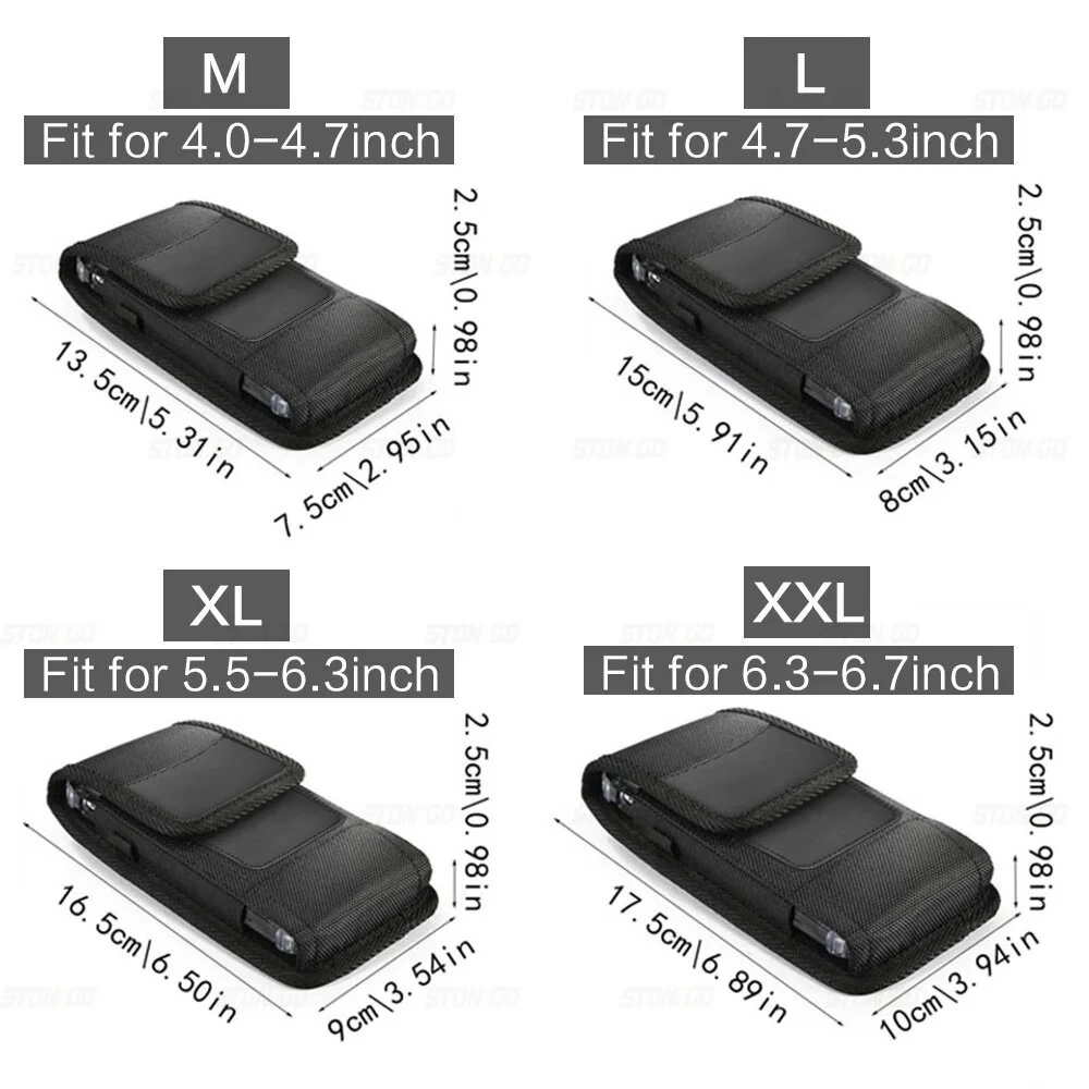 Vertical 5-7.5 inch Phone Holster Case Waist Bag with Belt Clip Portable Nylon Pouch Cover L-XXXL