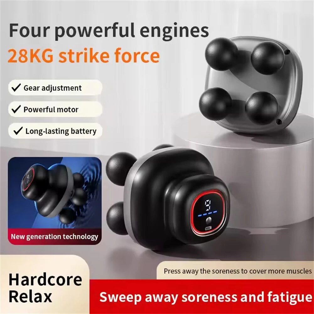 4-Head Massage Gun with 9 Speeds Deep Tissue Percussion 28kg Force 1200mAh Battery Body Muscle Relaxation Tool