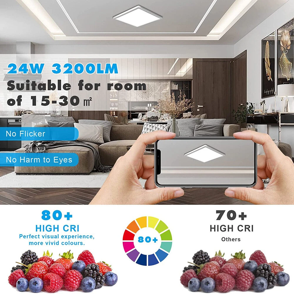 Elfeland 24W 30cm LED Square Ceiling Light With RGB Ambient Backlight Remote Control APP Control Dimmable Modern Ceiling Lamp