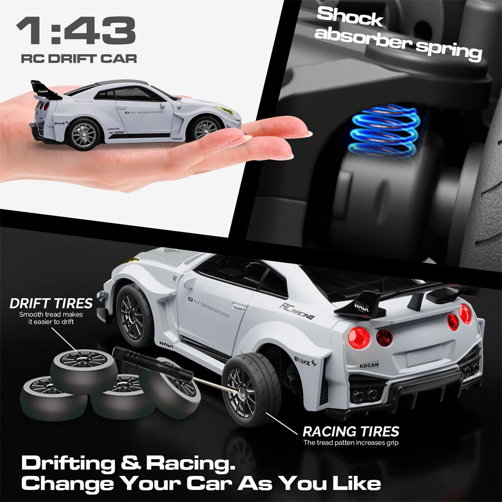 Hstar D43-01 RTR 1/43 2.4G 4WD Drift RC Car Gyro Mini Full Proportional Alloy Body Shell LED Light Remote Control High-Speed Motor On-Road Racing Vehicle Model Boys Gifts Toys