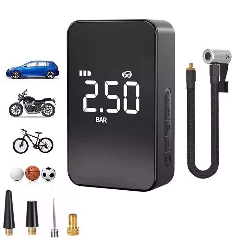 12V 140PSI 6000mAh Wireless Mini Car Tyre Electric Portable Air Pump Digital Tire Inflator Pressure Measurement / Emergency Light / Phone power bank