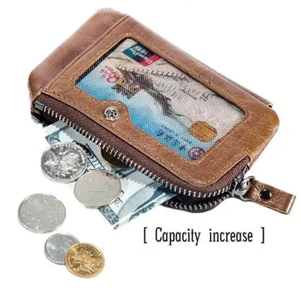 BULLCAPTAIN Men's Genuine Leather RFID Wallet Short Trifold Design Hasp Zipper Closure Card Holder Coin Pocket Money Purse