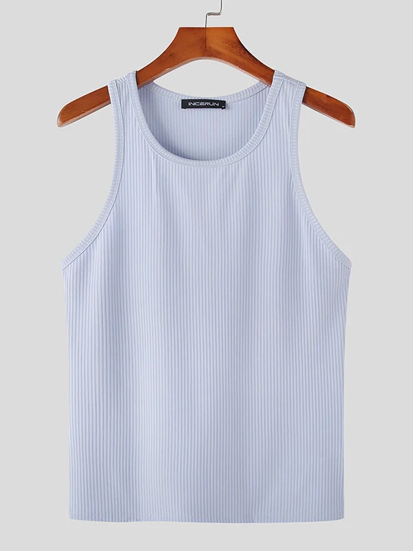 Mens Solid Crew Neck Rib-Knit Sleeveless Tank Top