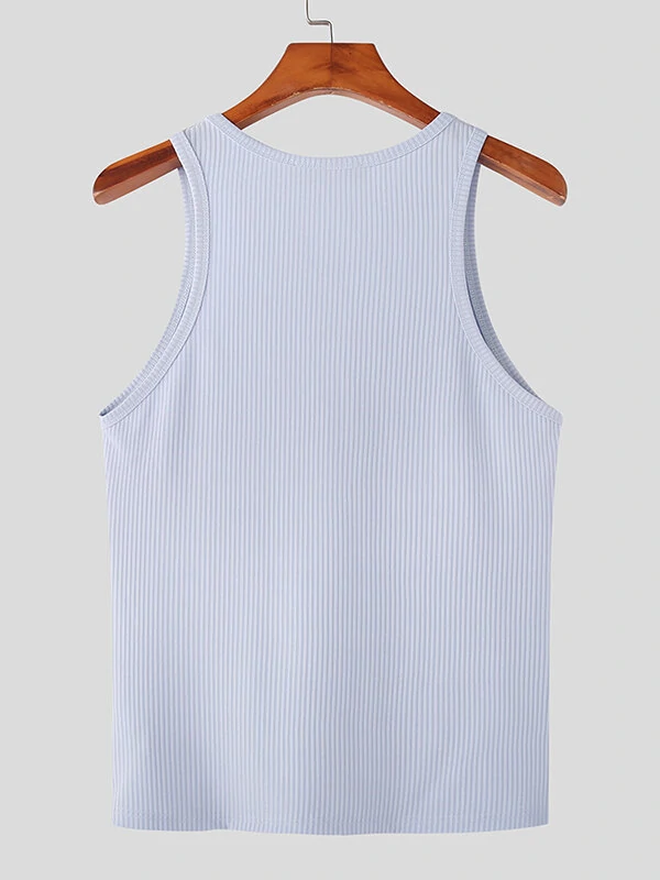 Mens Solid Crew Neck Rib-Knit Sleeveless Tank Top