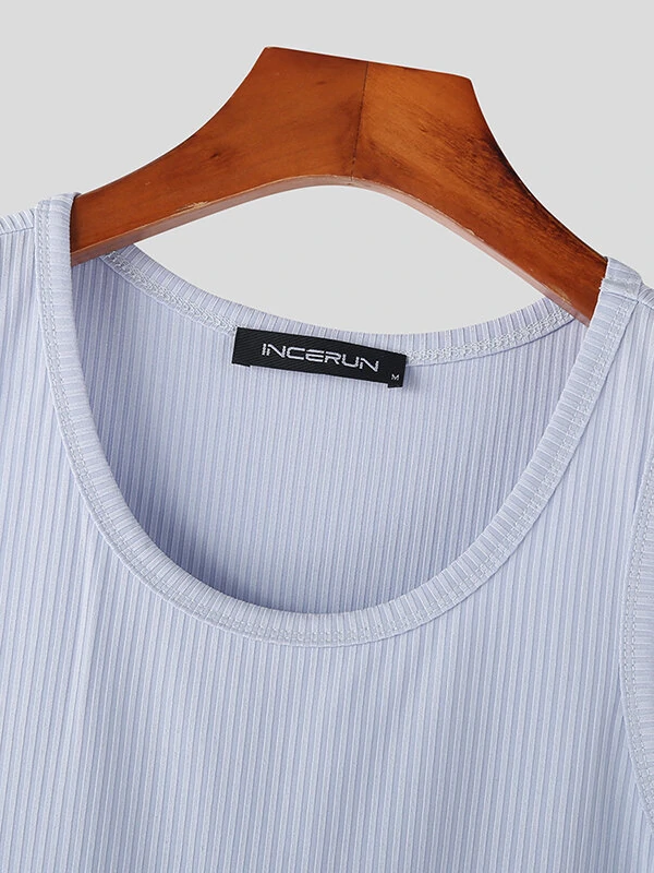 Mens Solid Crew Neck Rib-Knit Sleeveless Tank Top