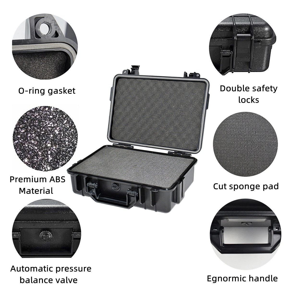 363x290x160mm Plastic Safety Equipment Case Waterproof Hard Carry Tool Box Shockproof Storage Box with Sponge for Tools Camera