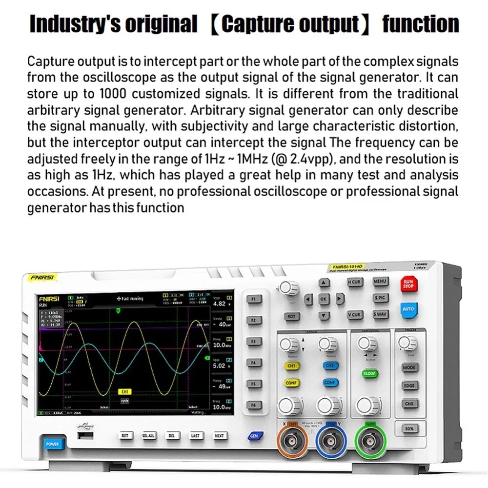 FNIRSI-1014D 7 Inch TFT LCD Display Screen 2 In 1 Dual Channel Input Storage Oscilloscope Digital Signal Generator
