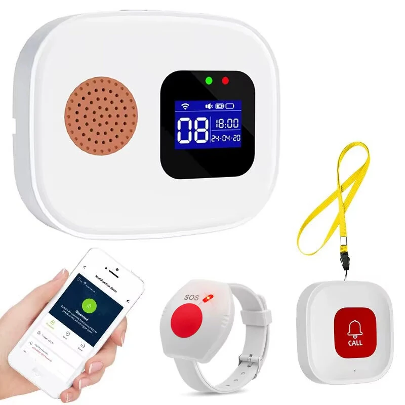 Tuya WiFi SOS Wireless Caregiver Pager Call Button System Emergency Alert Button for Seniors Patient Disabled Elderly Indoor Smart Life APP