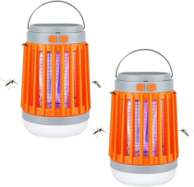 Solar Bug Zapper Light Bulb 3 in 1 Mosquitoes Killer USB Rechargeable Camping Light Flashlight IPX6 Waterproof Portable Light Bulb Zapper for Doorway Corridor Balcony Patio Travel Hiking