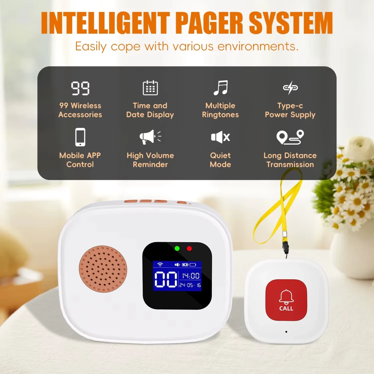 Tuya WiFi SOS Wireless Caregiver Pager Call Button System Emergency Alert Button for Seniors Patient Disabled Elderly Indoor Smart Life APP