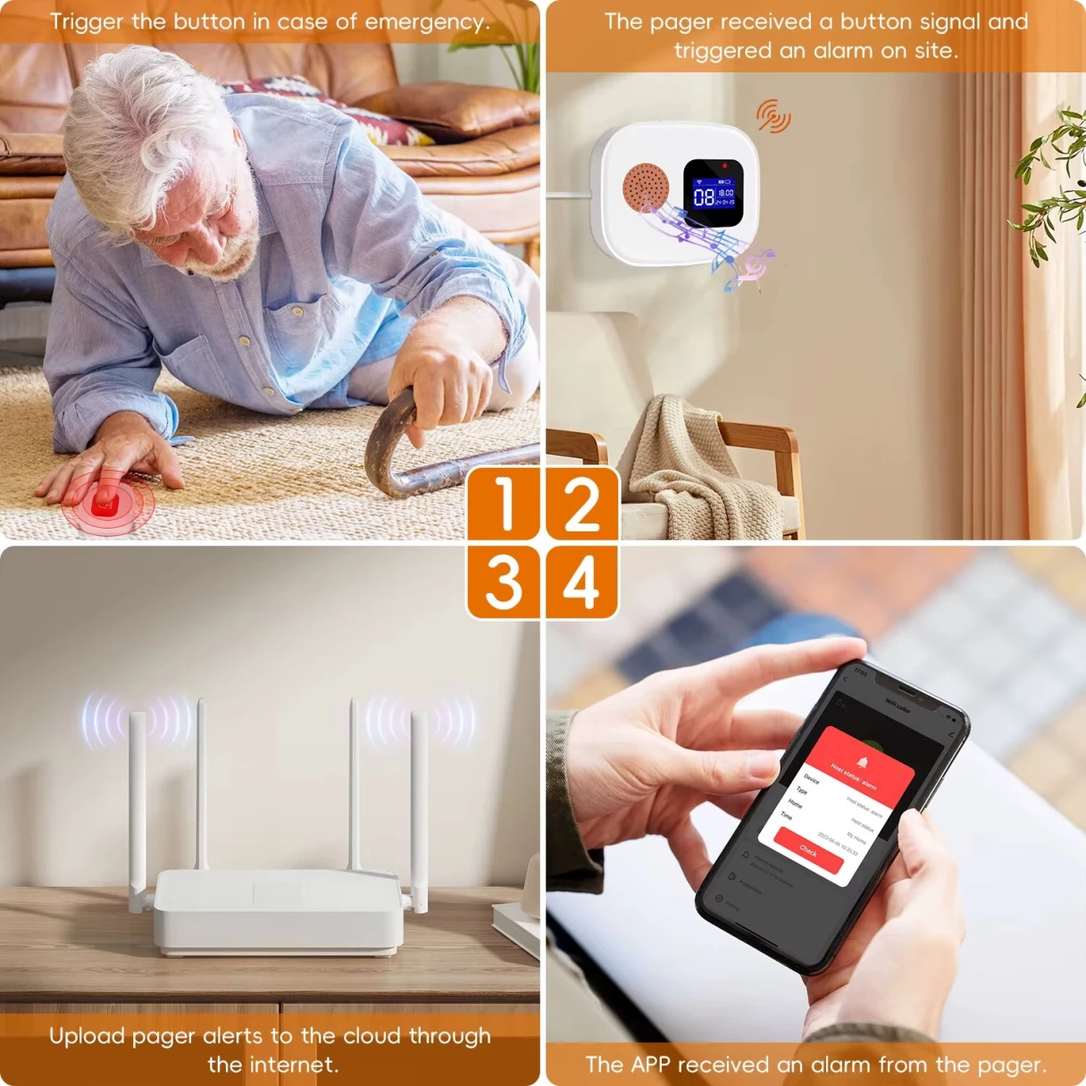 Tuya WiFi SOS Wireless Caregiver Pager Call Button System Emergency Alert Button for Seniors Patient Disabled Elderly Indoor Smart Life APP
