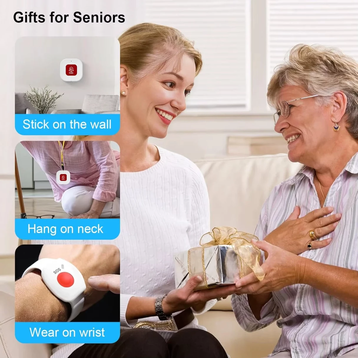 Tuya WiFi SOS Wireless Caregiver Pager Call Button System Emergency Alert Button for Seniors Patient Disabled Elderly Indoor Smart Life APP