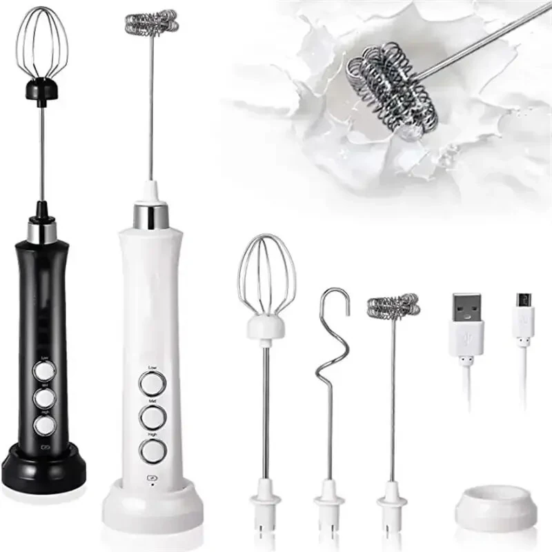 1200mAh Handheld Electric Egg Beater Coffee Milk Frother 3 Speeds Cordless Rechargeable Electric Milk Frother Handheld Foam Maker for Cappuccino Hot Chocolate
