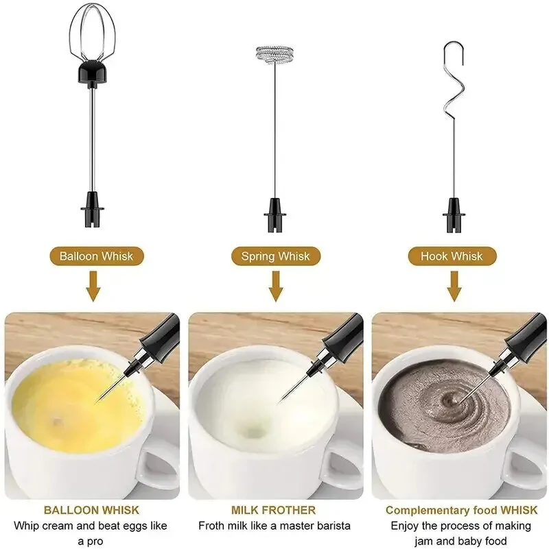 1200mAh Handheld Electric Egg Beater Coffee Milk Frother 3 Speeds Cordless Rechargeable Electric Milk Frother Handheld Foam Maker for Cappuccino Hot Chocolate