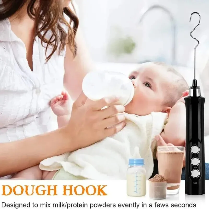 1200mAh Handheld Electric Egg Beater Coffee Milk Frother 3 Speeds Cordless Rechargeable Electric Milk Frother Handheld Foam Maker for Cappuccino Hot Chocolate