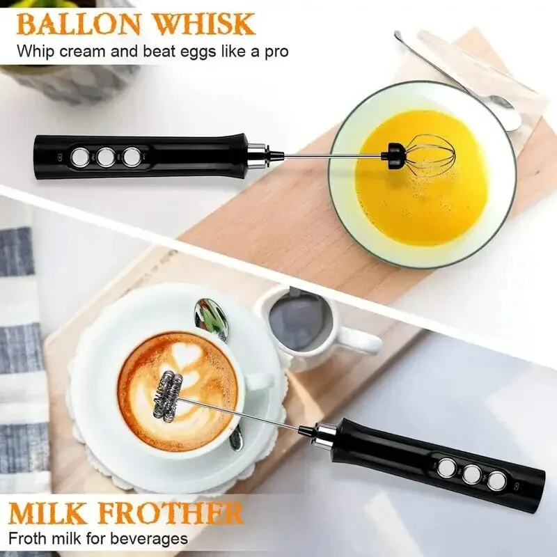 1200mAh Handheld Electric Egg Beater Coffee Milk Frother 3 Speeds Cordless Rechargeable Electric Milk Frother Handheld Foam Maker for Cappuccino Hot Chocolate