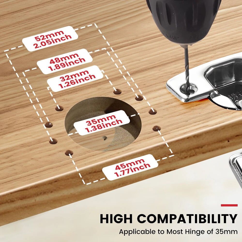 ENJOYWOOD Concealed Hinge Jig with Quick Clip and Dust Vacuum Adapter Concealed Door Hinge Jig 35mm Cabinet Hinge Jig Hinge Hole Drilling Jig for Woodworking Door Cabinet Hinges Mounting Tool