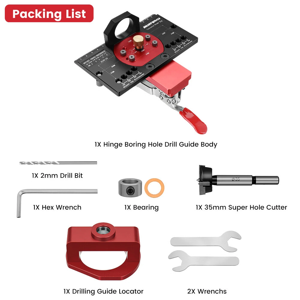ENJOYWOOD Concealed Hinge Jig with Quick Clip and Dust Vacuum Adapter Concealed Door Hinge Jig 35mm Cabinet Hinge Jig Hinge Hole Drilling Jig for Woodworking Door Cabinet Hinges Mounting Tool