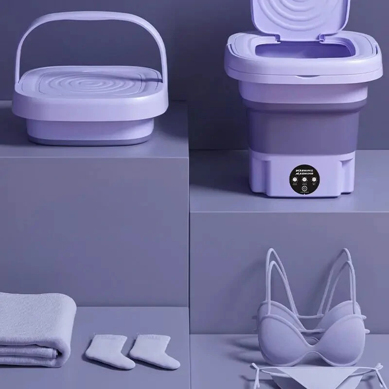 Portable Folding Mini Washing Machine 10W with Spin-Dry 8L Capacity Compact Design for Small Items Easy Operation Available in Lavender and Mint Green 110V or 220V Plug Option