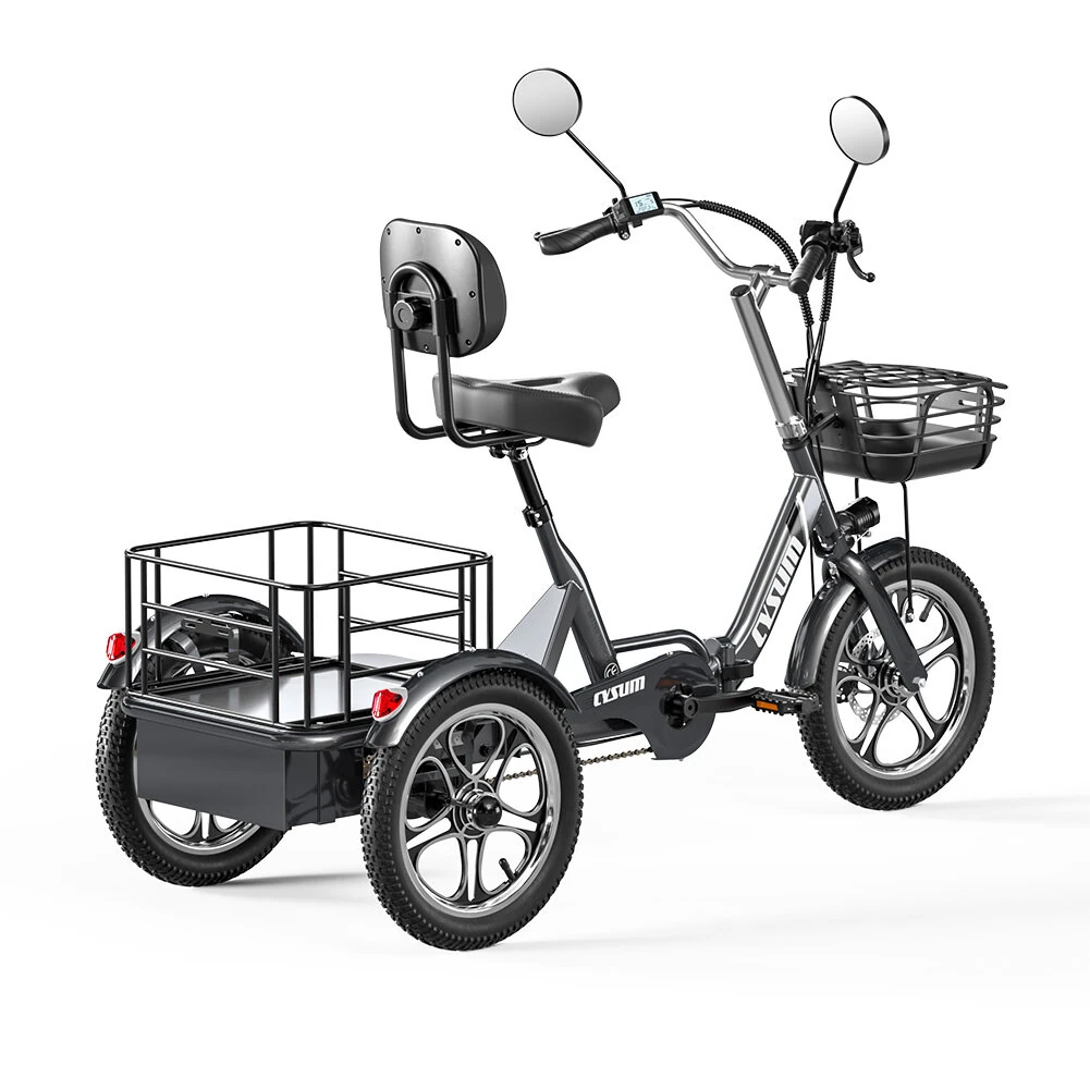 [EU DIRECT] CYSUM T1 Pro Electric Tricycle 48V 22Ah Battery 250W Motor Top Speed 25KM/H 16inch Tires 120-150KM Mileage Range 150KG Max Load Folding Electric Bike