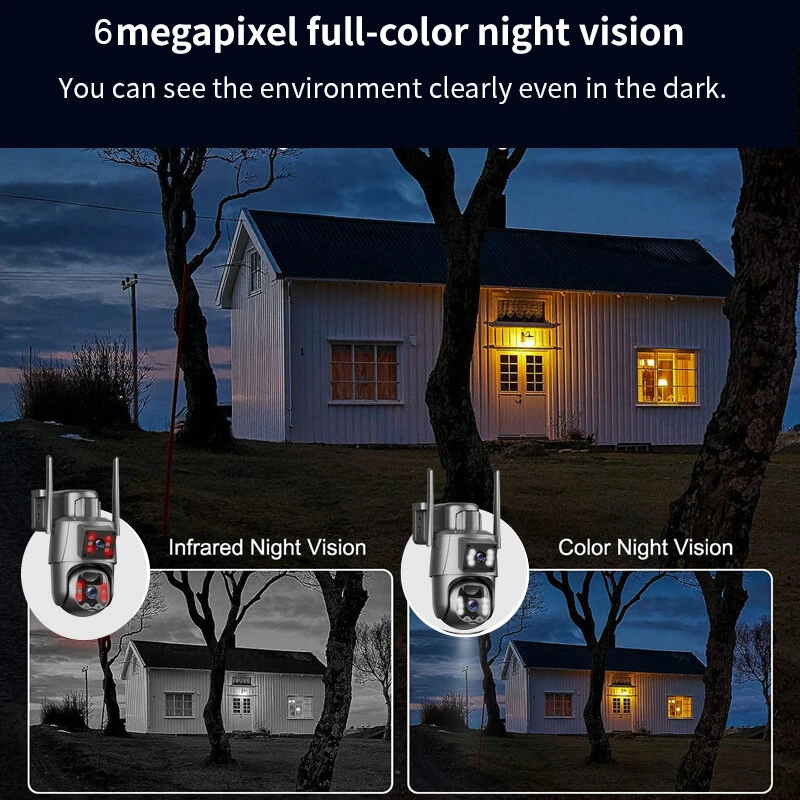 Guudgo 6MP Dual Lens Solar Camera WIFI 4G Remote Wireless Outdoor Security Auto Tracking Night Vision Human Detection Two Way Audio Waterproof Camera