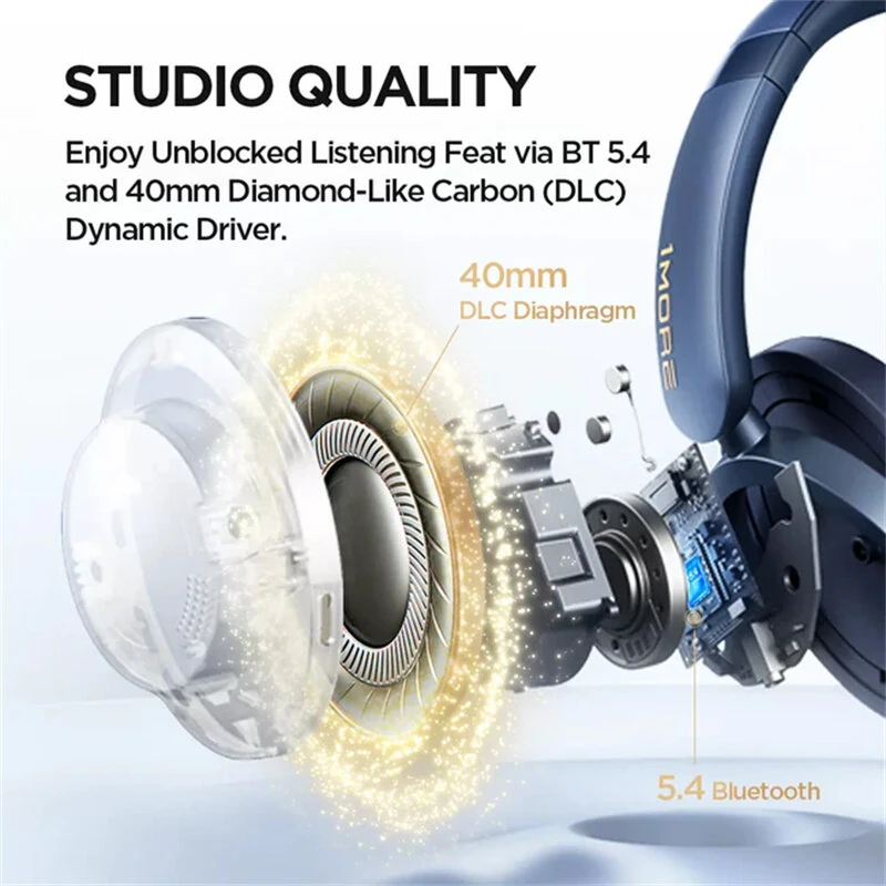 1MORE SonoFlow Pro HQ51 Wireless ANC Headphone bluetooth Headset QuietMax Intelligent Noise Cancelling AI Call Noise Reduction 40mm Diamond Dynamic Driver Hi-Res Audio Lossless 100H Battery Life Low Delay Gaming Headset Headphones