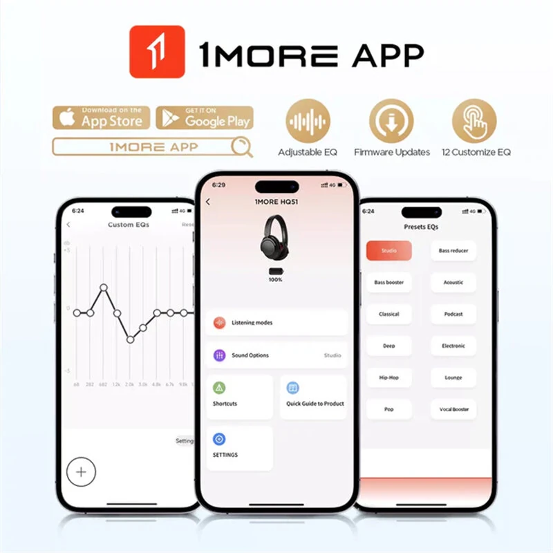 1MORE SonoFlow Pro HQ51 Wireless ANC Headphone bluetooth Headset QuietMax Intelligent Noise Cancelling AI Call Noise Reduction 40mm Diamond Dynamic Driver Hi-Res Audio Lossless 100H Battery Life Low Delay Gaming Headset Headphones