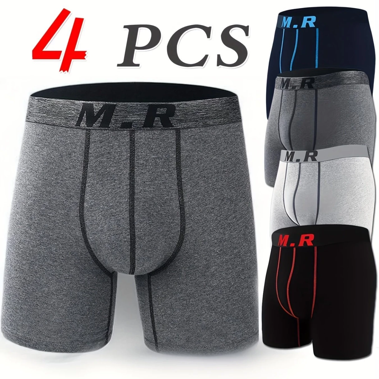 4pcs Cotton Comfy Long Style Men's Underwear Set Anti-wear Legs Comfortable Breathable Sports Boxer Briefs Set Underwear Not Easy To Strangle Underpants Set