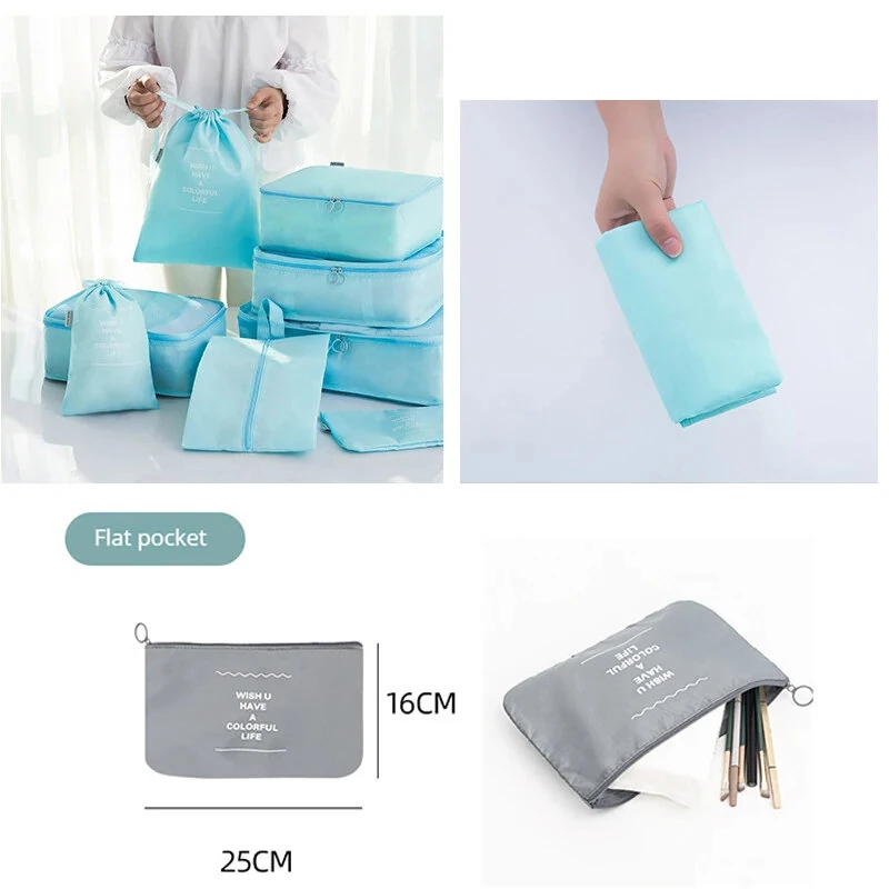 290T 7-Piece Waterproof Travel Storage Bag For Clothing Storage Luggage Foldable Clothes Shoes Underwear Portable Storage Bag Dustproof Luggage Bag