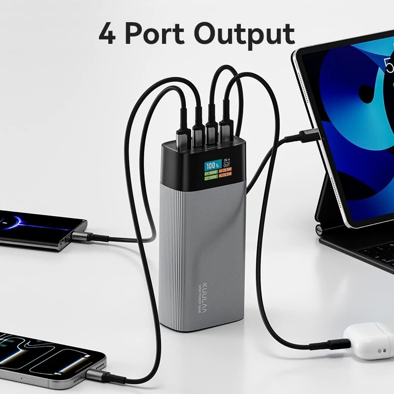 KUULAA KL-YD73 145W 148Wh 40000mAh Power Bank with TFT Digital Display External Battery Power Supply with 2 Inputs & 4 Outputs Support PD QC AFC SCP Fast Charging for iPhone 17 17 Pro 16 Pro Max 15 14 13 for Xiaomi 17pro for Samsung Galaxy S25 Ultra