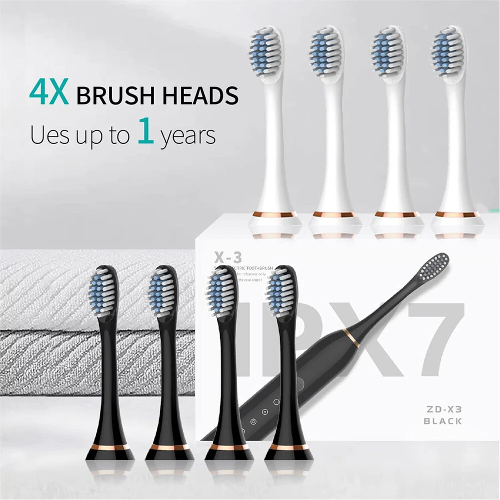 Ultrasonic Electric Toothbrush USB Charging Toothbrush for Adults Children Soft Bristles Portable Waterproof Brush Kit with 4 Brush Heads