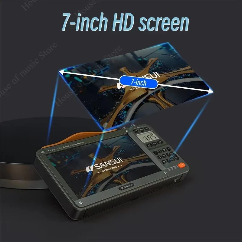 SANSUI F51 7-inch Display Retro FM Radio Wireless Speaker 3-inch Internal Magnetic Speaker Support U Disk TF Card Playback FM MM SW Radios Music Video Player E-book Reading