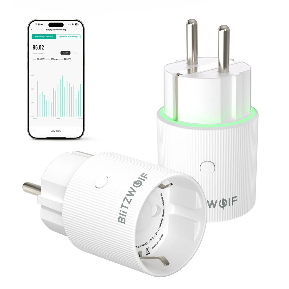 BlitzWolf® BW-SHP16 16A 3500W WiFi Smart Plug Socket with RGB Lighting Energy Monitoring Power Failure Memory App & Voice Control Family Sharing Timer Function Works With Amazon Alexa Google Home