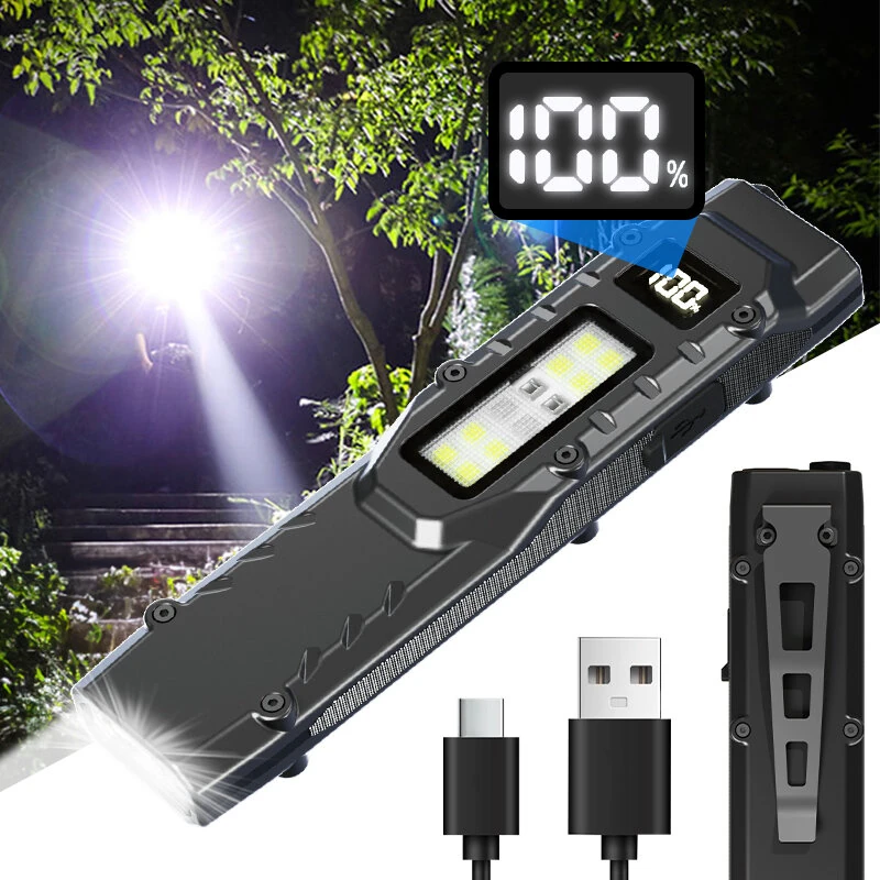 Bikight DT007 1200LM Portable Tactical Flashlight With Side Floodlight Double Tail Swich Ultra Bright Mini LED Torch Rechargeable Outdoor Hiking Camping Fishing Lamp