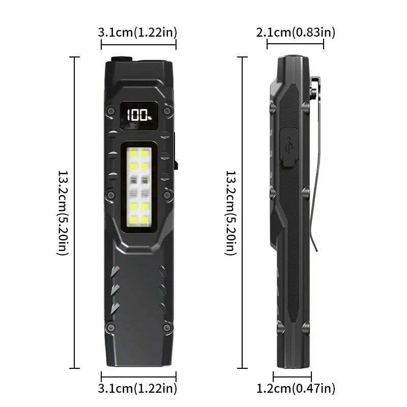 Bikight DT007 1200LM Portable Tactical Flashlight With Side Floodlight Double Tail Swich Ultra Bright Mini LED Torch Rechargeable Outdoor Hiking Camping Fishing Lamp