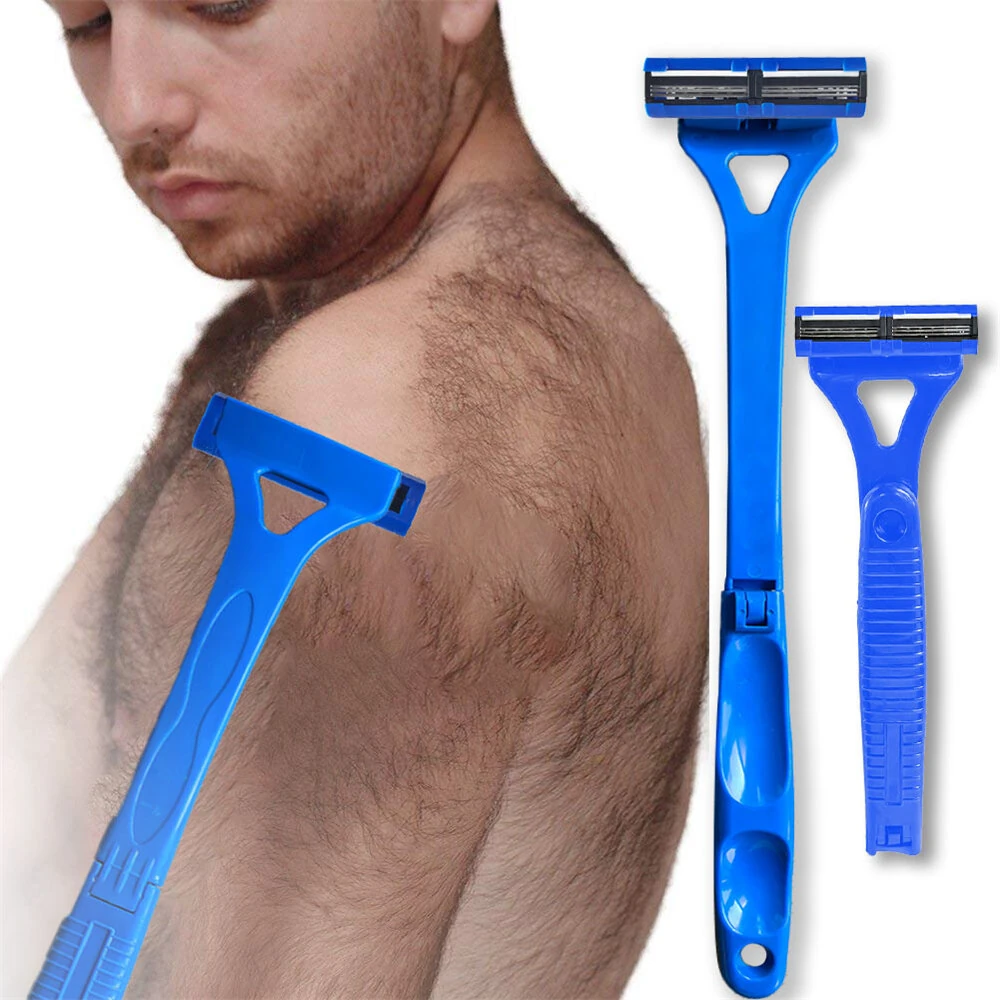 Adjustable Foldable Long Handle Triple-blade Back Hair Shaver Ergonomic Design Waterproof Easy to Use Razor Whole Body Hair Removal