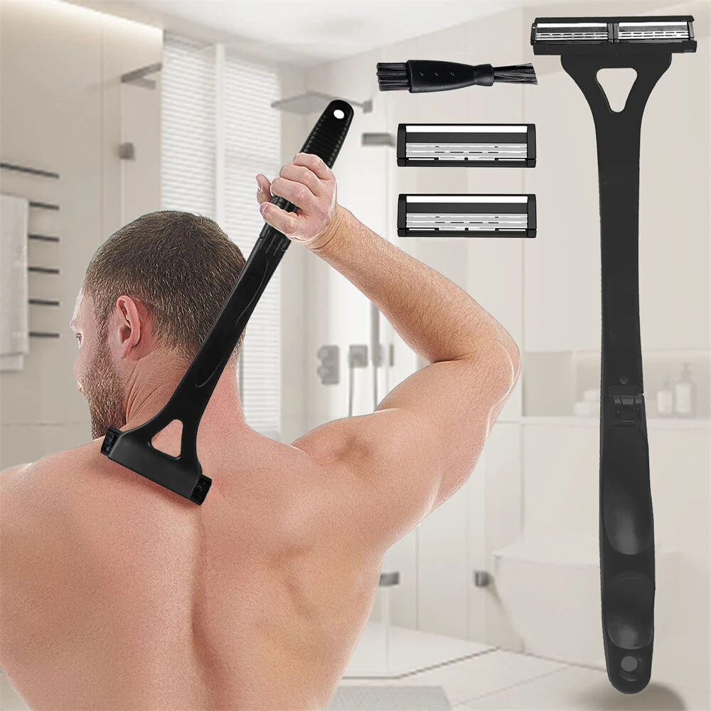 Adjustable Foldable Long Handle Triple-blade Back Hair Shaver Ergonomic Design Waterproof Easy to Use Razor Whole Body Hair Removal